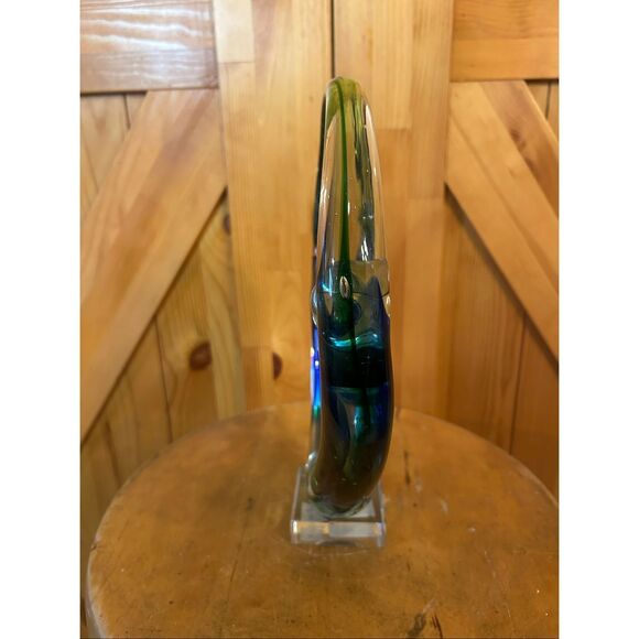 Diamond Star Corp Murano Style Hand Blown Art Glass 2 People Green Blue Eternal - Picture 2 of 9